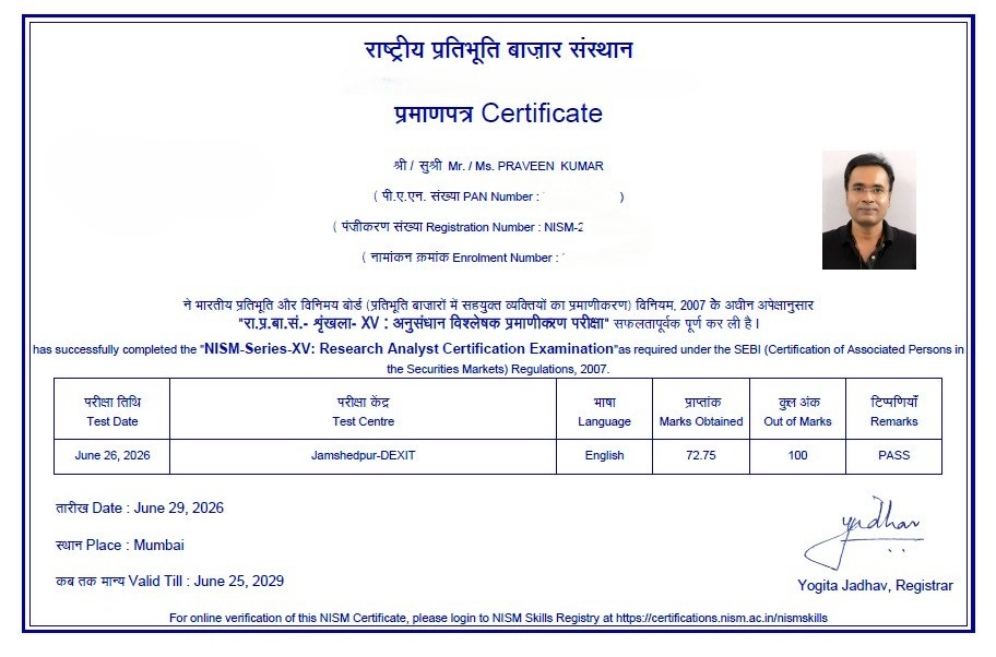 Praveen Kumar NISM Exams Testimonial